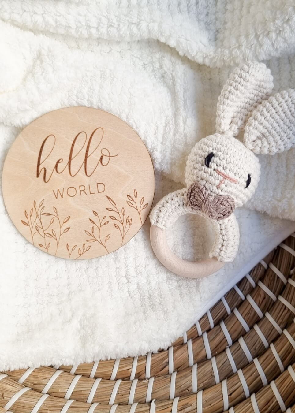 Hello World Birth Announcemet Wooden Board